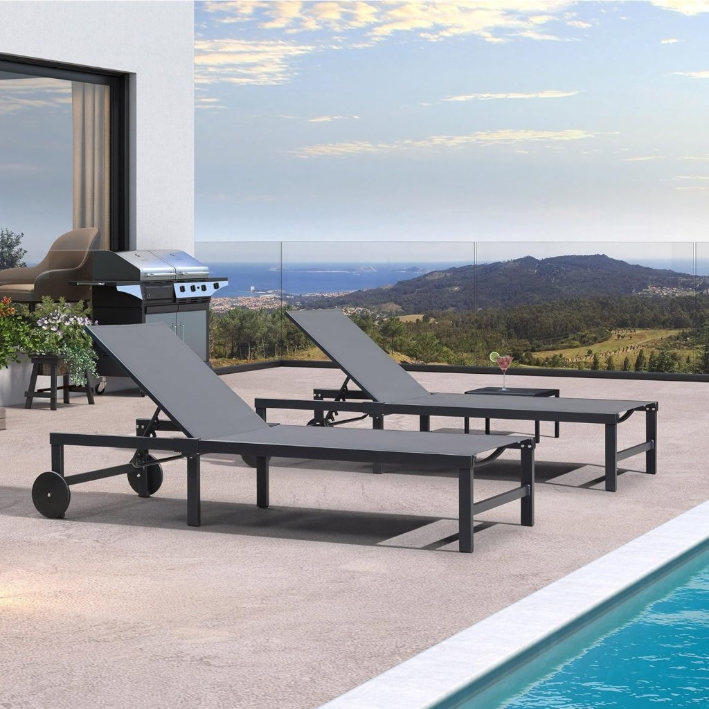 PURPLE LEAF Patio Tanning Lounge Chair Set with Face Down Hole Outdoor Aluminum Adjustable Reclining Chairs Wheels Pillows and Table for Poolside Beach Sunbathing Lounger, Beige - Wigtrends