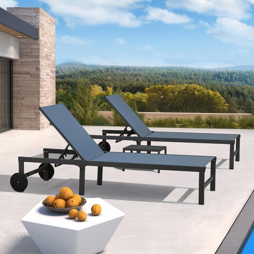 PURPLE LEAF Patio Tanning Lounge Chair Set with Face Down Hole Outdoor Aluminum Adjustable Reclining Chairs Wheels Pillows and Table for Poolside Beach Sunbathing Lounger, Beige - Wigtrends