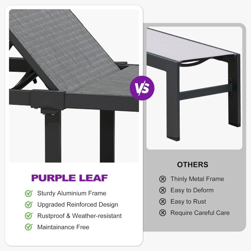 PURPLE LEAF Patio Tanning Lounge Chair Set with Face Down Hole Outdoor Aluminum Adjustable Reclining Chairs Wheels Pillows and Table for Poolside Beach Sunbathing Lounger, Beige - Wigtrends