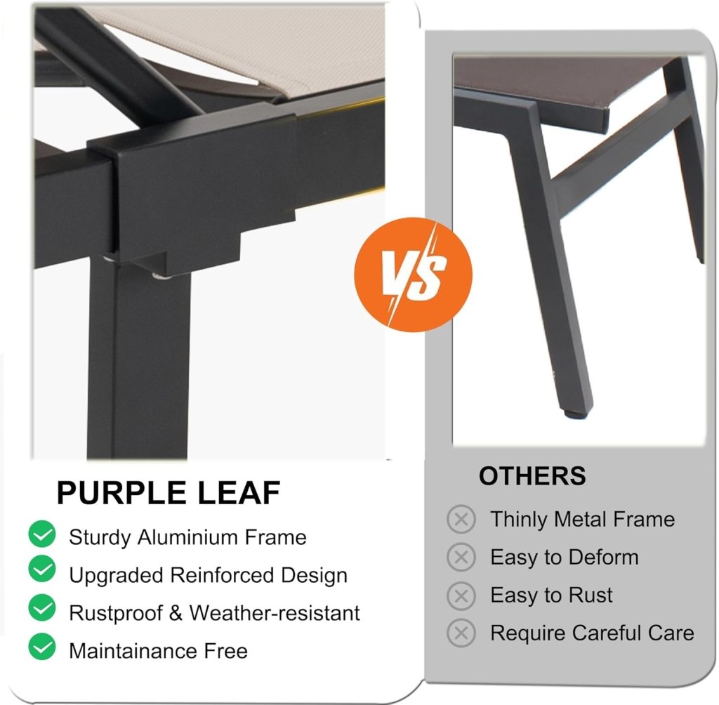 PURPLE LEAF Patio Tanning Lounge Chair Set with Face Down Hole Outdoor Aluminum Adjustable Reclining Chairs Wheels Pillows and Table for Poolside Beach Sunbathing Lounger, Beige - Wigtrends