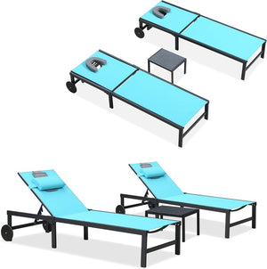 PURPLE LEAF Patio Tanning Lounge Chair Set with Face Down Hole Outdoor Aluminum Adjustable Reclining Chairs Wheels Pillows and Table for Poolside Beach Sunbathing Lounger, Beige - Wigtrends