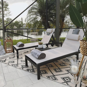 PURPLE LEAF Patio Tanning Lounge Chair Set with Face Down Hole Outdoor Aluminum Adjustable Reclining Chairs Wheels Pillows and Table for Poolside Beach Sunbathing Lounger, Beige - Wigtrends