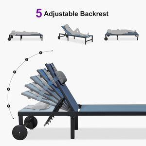 PURPLE LEAF Patio Tanning Lounge Chair Set with Face Down Hole Outdoor Aluminum Adjustable Reclining Chairs Wheels Pillows and Table for Poolside Beach Sunbathing Lounger, Beige - Wigtrends