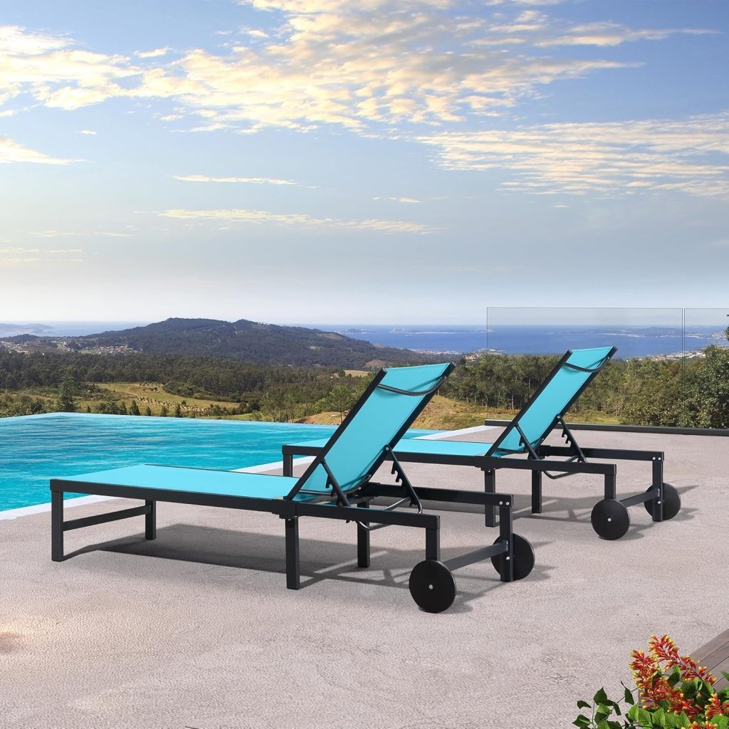 PURPLE LEAF Patio Tanning Lounge Chair Set with Face Down Hole Outdoor Aluminum Adjustable Reclining Chairs Wheels Pillows and Table for Poolside Beach Sunbathing Lounger, Beige - Wigtrends