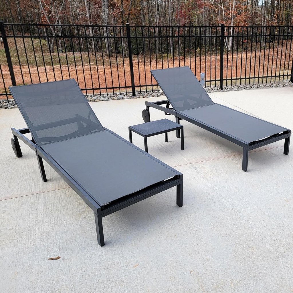 PURPLE LEAF Patio Tanning Lounge Chair Set with Face Down Hole Outdoor Aluminum Adjustable Reclining Chairs Wheels Pillows and Table for Poolside Beach Sunbathing Lounger, Beige - Wigtrends
