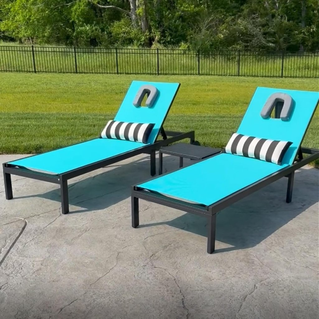 PURPLE LEAF Patio Tanning Lounge Chair Set with Face Down Hole Outdoor Aluminum Adjustable Reclining Chairs Wheels Pillows and Table for Poolside Beach Sunbathing Lounger, Beige - Wigtrends