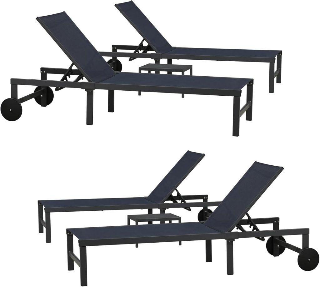 PURPLE LEAF Patio Tanning Lounge Chair Set with Face Down Hole Outdoor Aluminum Adjustable Reclining Chairs Wheels Pillows and Table for Poolside Beach Sunbathing Lounger, Beige - Wigtrends