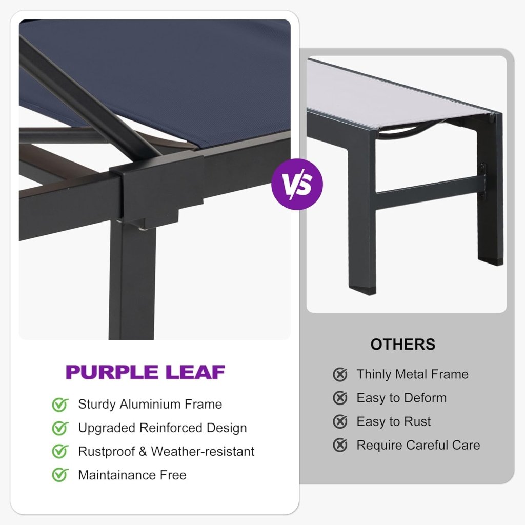 PURPLE LEAF Patio Tanning Lounge Chair Set with Face Down Hole Outdoor Aluminum Adjustable Reclining Chairs Wheels Pillows and Table for Poolside Beach Sunbathing Lounger, Beige - Wigtrends