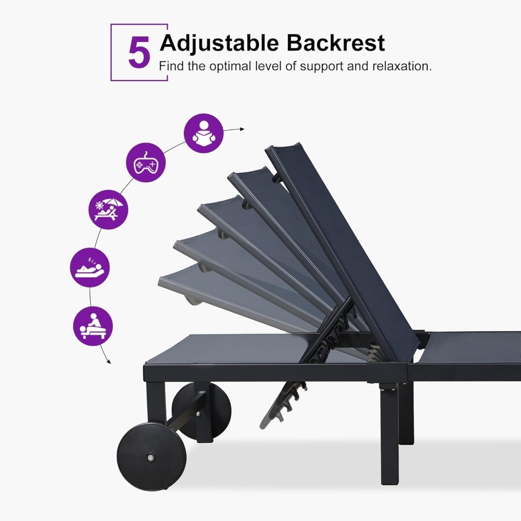 PURPLE LEAF Patio Tanning Lounge Chair Set with Face Down Hole Outdoor Aluminum Adjustable Reclining Chairs Wheels Pillows and Table for Poolside Beach Sunbathing Lounger, Beige - Wigtrends
