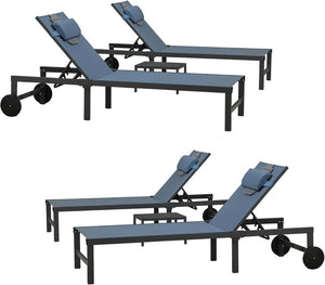 PURPLE LEAF Patio Tanning Lounge Chair Set with Face Down Hole Outdoor Aluminum Adjustable Reclining Chairs Wheels Pillows and Table for Poolside Beach Sunbathing Lounger, Beige - Wigtrends