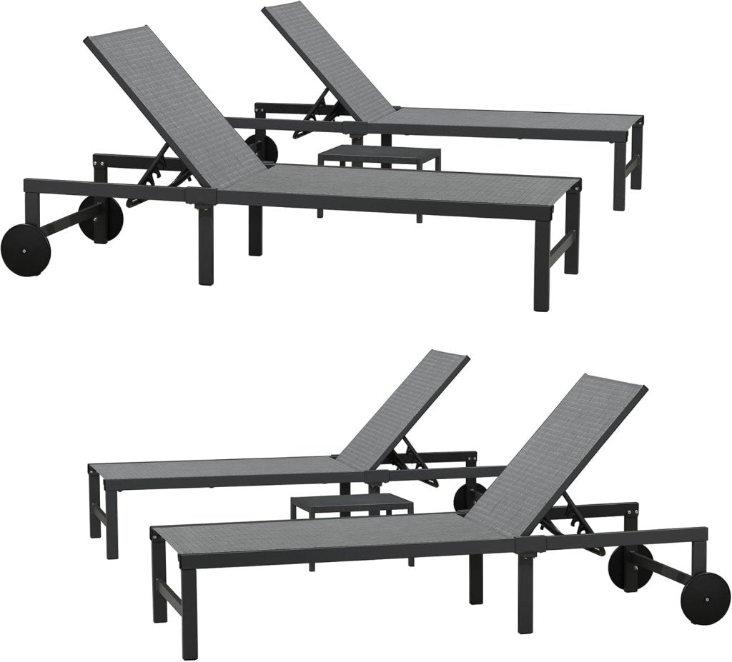 PURPLE LEAF Patio Tanning Lounge Chair Set with Face Down Hole Outdoor Aluminum Adjustable Reclining Chairs Wheels Pillows and Table for Poolside Beach Sunbathing Lounger, Beige - Wigtrends