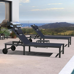 PURPLE LEAF Patio Tanning Lounge Chair Set with Face Down Hole Outdoor Aluminum Adjustable Reclining Chairs Wheels Pillows and Table for Poolside Beach Sunbathing Lounger, Beige - Wigtrends