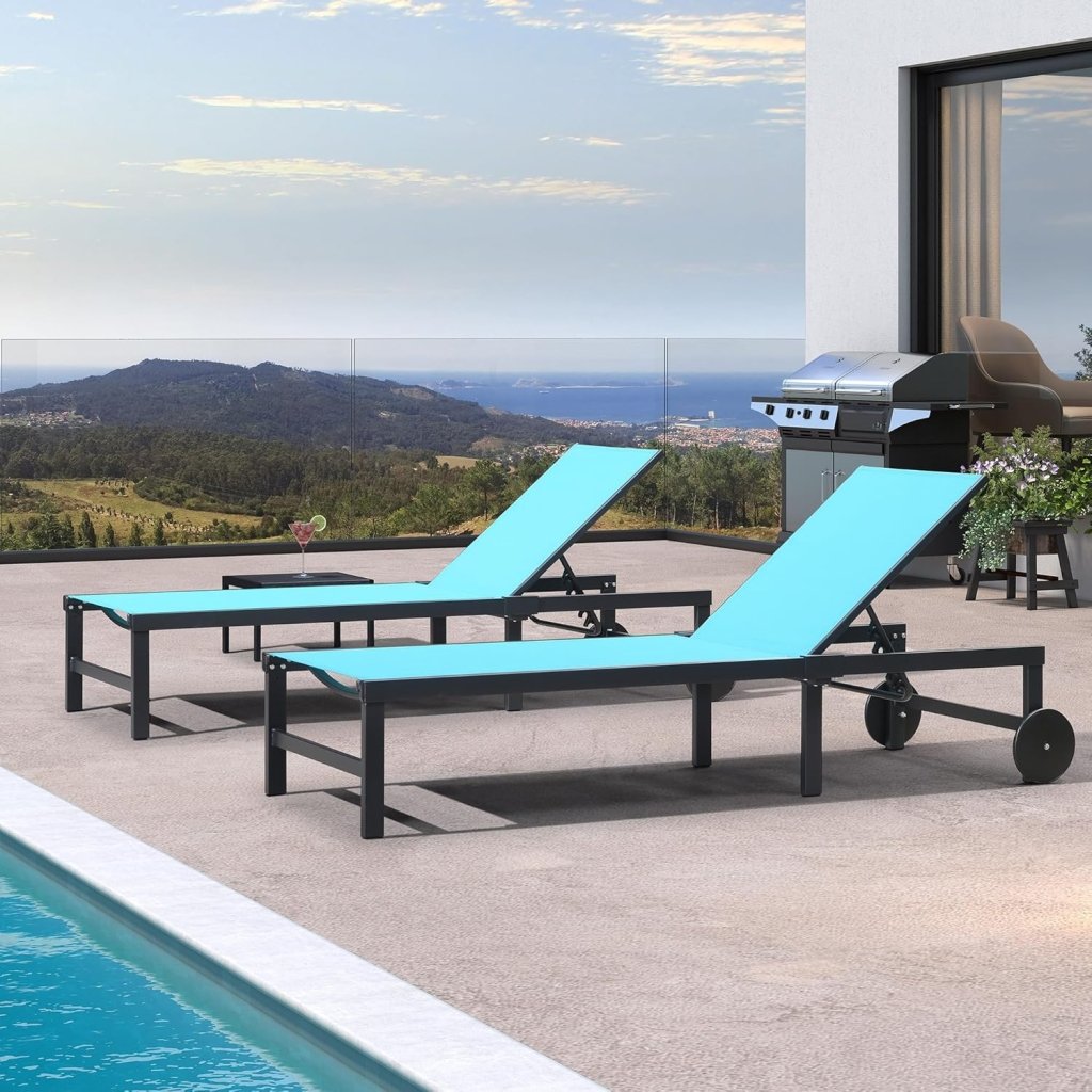 PURPLE LEAF Patio Tanning Lounge Chair Set with Face Down Hole Outdoor Aluminum Adjustable Reclining Chairs Wheels Pillows and Table for Poolside Beach Sunbathing Lounger, Beige - Wigtrends