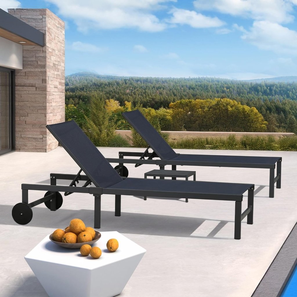 PURPLE LEAF Patio Tanning Lounge Chair Set with Face Down Hole Outdoor Aluminum Adjustable Reclining Chairs Wheels Pillows and Table for Poolside Beach Sunbathing Lounger, Beige - Wigtrends