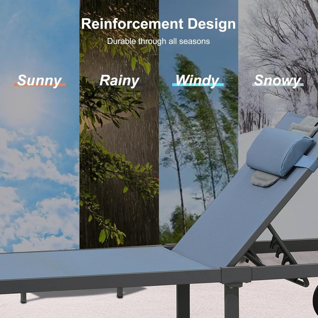 PURPLE LEAF Patio Tanning Lounge Chair Set with Face Down Hole Outdoor Aluminum Adjustable Reclining Chairs Wheels Pillows and Table for Poolside Beach Sunbathing Lounger, Beige - Wigtrends