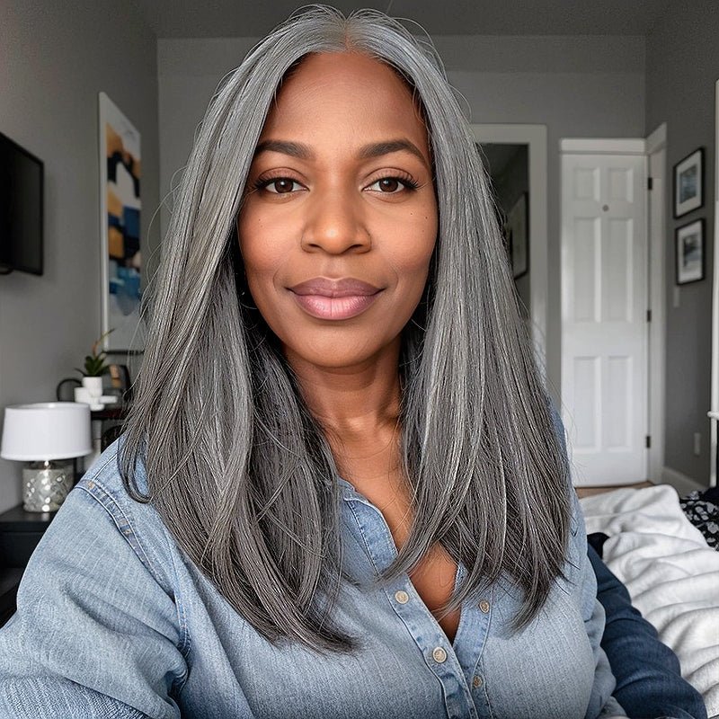 Put On and Go Salt And Pepper Kinky Straight 5x5 Closure Wig Glueless Human Hair Wigs - Wigtrends