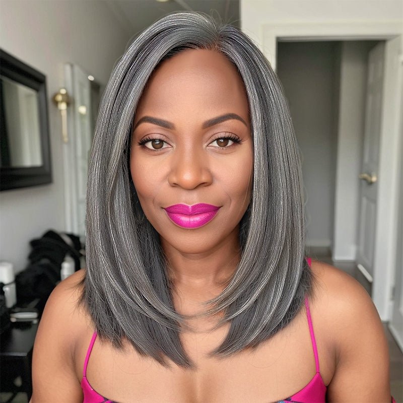 Put On and Go Salt And Pepper Kinky Straight 5x5 Closure Wig Glueless Human Hair Wigs - Wigtrends