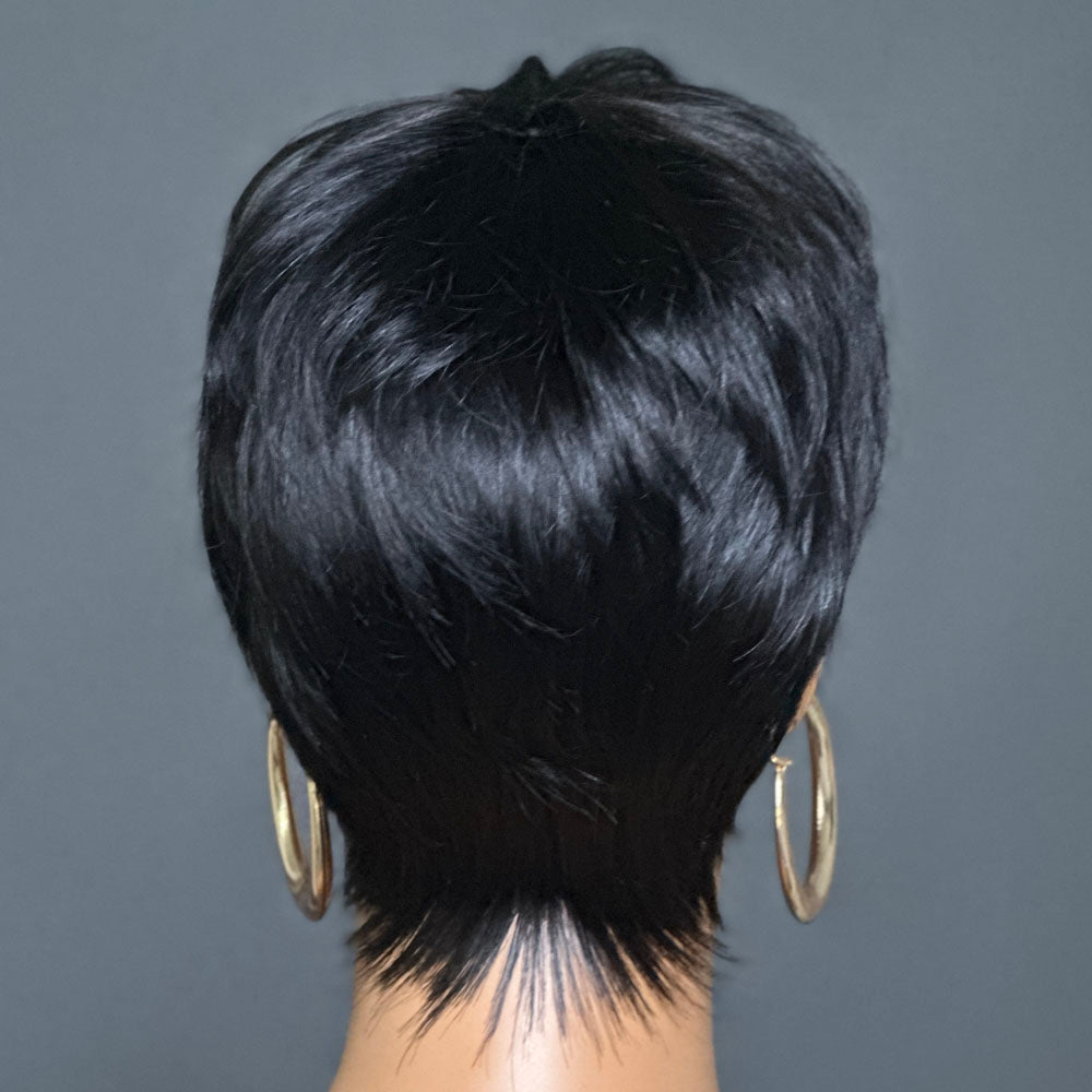 Put on & Go Layered Short Pixie Cut Human Hair Wig With Bang - Wigtrends