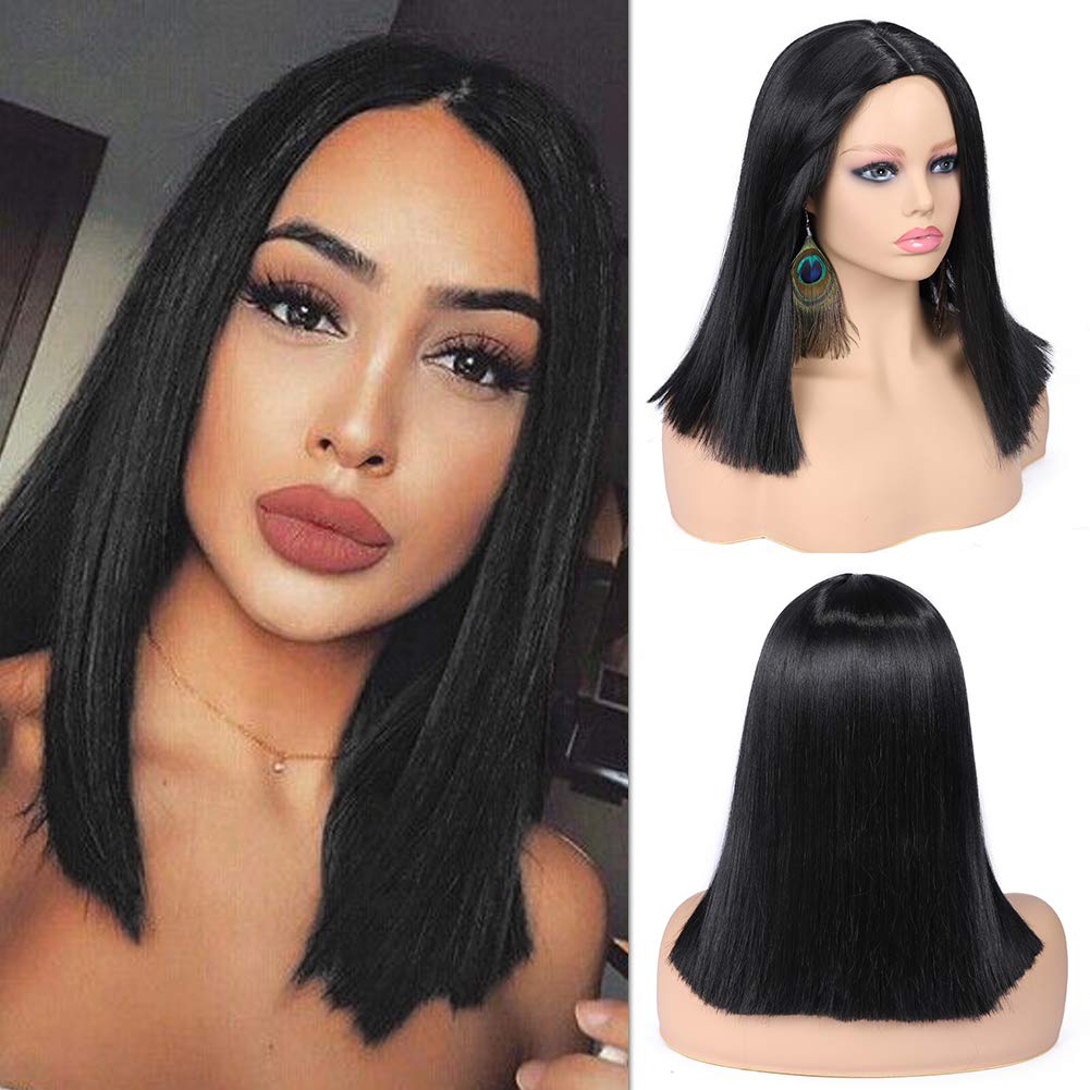 Quick Wig Ombre Wig Short Straight Bob Wig Black to Grey Wig Colorful Wigs for Girls and Women Shoulder Length Synthetic Halloween Cosplay Party Wigs 14 Inches - Wigtrends