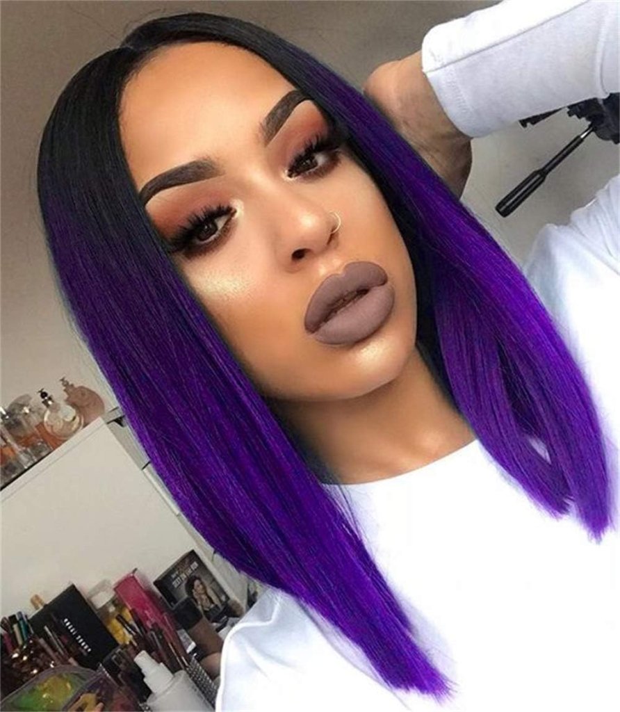 Quick Wig Ombre Wig Short Straight Bob Wig Black to Grey Wig Colorful Wigs for Girls and Women Shoulder Length Synthetic Halloween Cosplay Party Wigs 14 Inches - Wigtrends