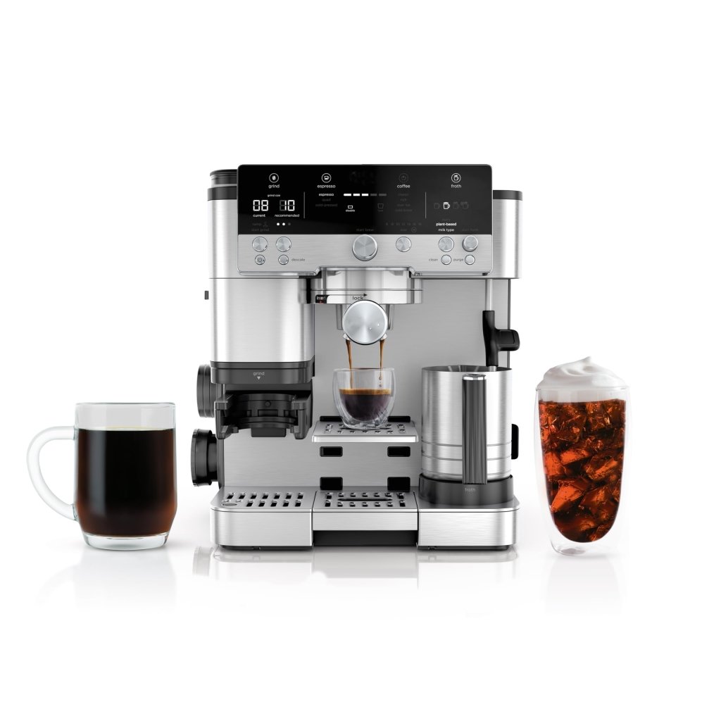 R - ES601 Luxe Café Premier Series Espresso Machine, Drip Coffee, Cold Brew, Grinder, Tamper, Frother, Silver - Wigtrends