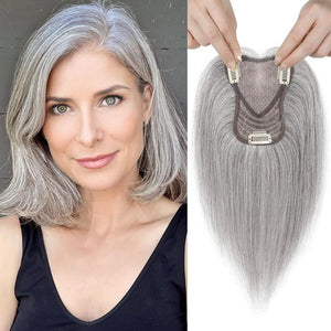 Real Human Hair Topper 10 inch Women Hair Toppers for Thinning Hair Light Grey Wigs - Wigtrends