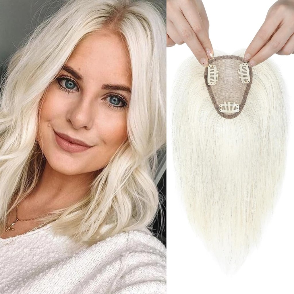 Real Human Hair Topper 10 inch Women Hair Toppers for Thinning Hair Light Grey Wigs - Wigtrends