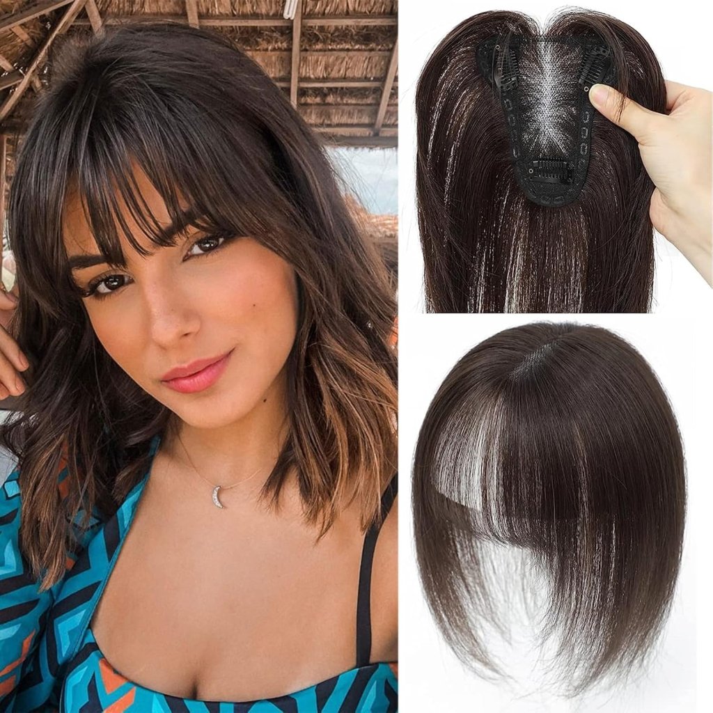 Real Human Hair Toppers Hair Pieces for Women with Thinning Wigs Hair Piece with Bangs Clip in Hair Extensions - Wigtrends