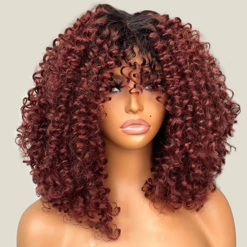 Reddish Brown Curly Wigs Bob Style Lace Human Hair - Wigtrends
