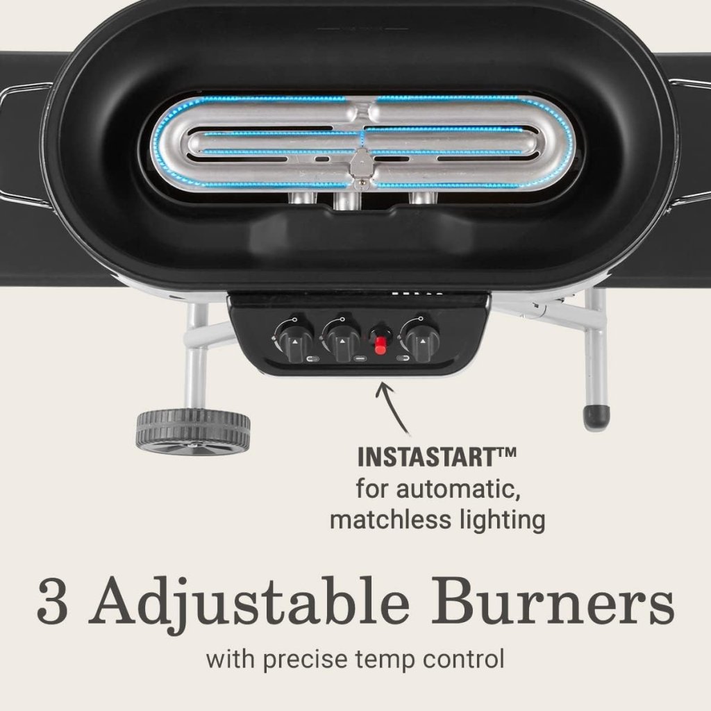 RoadTrip 285 Portable Stand - Up Propane Grill with 3 Adjustable Burners & Instastart Ignition, 20,000 BTUs of Power for Outdoor Cooking, Camping, Tailgating, Grilling, BBQs, & More - Wigtrends