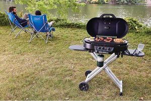 RoadTrip 285 Portable Stand - Up Propane Grill with 3 Adjustable Burners & Instastart Ignition, 20,000 BTUs of Power for Outdoor Cooking, Camping, Tailgating, Grilling, BBQs, & More - Wigtrends
