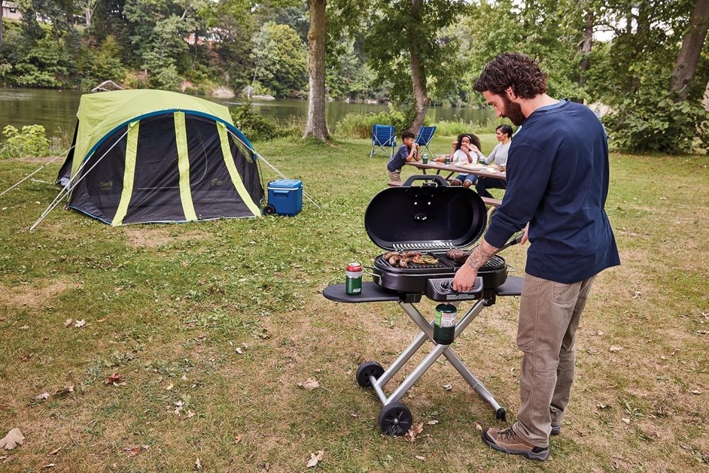 RoadTrip 285 Portable Stand - Up Propane Grill with 3 Adjustable Burners & Instastart Ignition, 20,000 BTUs of Power for Outdoor Cooking, Camping, Tailgating, Grilling, BBQs, & More - Wigtrends