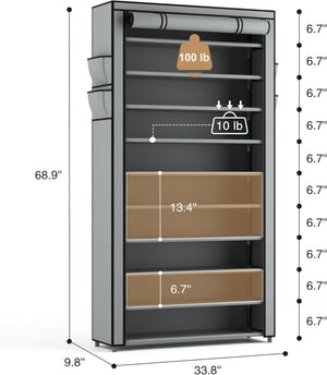 ROJASOP 10 Tier Shoe Rack with Covers,Large Capacity Stackable Tall Shoe Shelf Storage to 50 - 55 Pairs Shoes and Boots Sturdy Metal Free Standing Shoe Rack Organizer for Closet Entryway Garage - Wigtrends