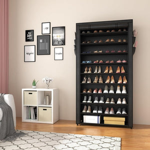 ROJASOP 10 Tier Shoe Rack with Covers,Large Capacity Stackable Tall Shoe Shelf Storage to 50 - 55 Pairs Shoes and Boots Sturdy Metal Free Standing Shoe Rack Organizer for Closet Entryway Garage - Wigtrends