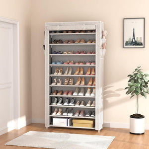 ROJASOP 10 Tier Shoe Rack with Covers,Large Capacity Stackable Tall Shoe Shelf Storage to 50 - 55 Pairs Shoes and Boots Sturdy Metal Free Standing Shoe Rack Organizer for Closet Entryway Garage - Wigtrends