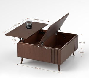 Round Coffee Table with Storage,Fluted Center Table with Sliding Cabinet Door for Living Room,Home Small Space,31.5" Small Center Table,Walnut - Wigtrends