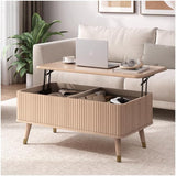 Round Coffee Table with Storage,Fluted Center Table with Sliding Cabinet Door for Living Room,Home Small Space,31.5" Small Center Table,Walnut - Wigtrends
