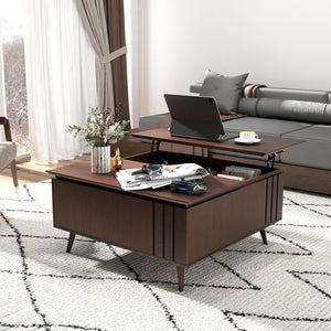 Round Coffee Table with Storage,Fluted Center Table with Sliding Cabinet Door for Living Room,Home Small Space,31.5" Small Center Table,Walnut - Wigtrends
