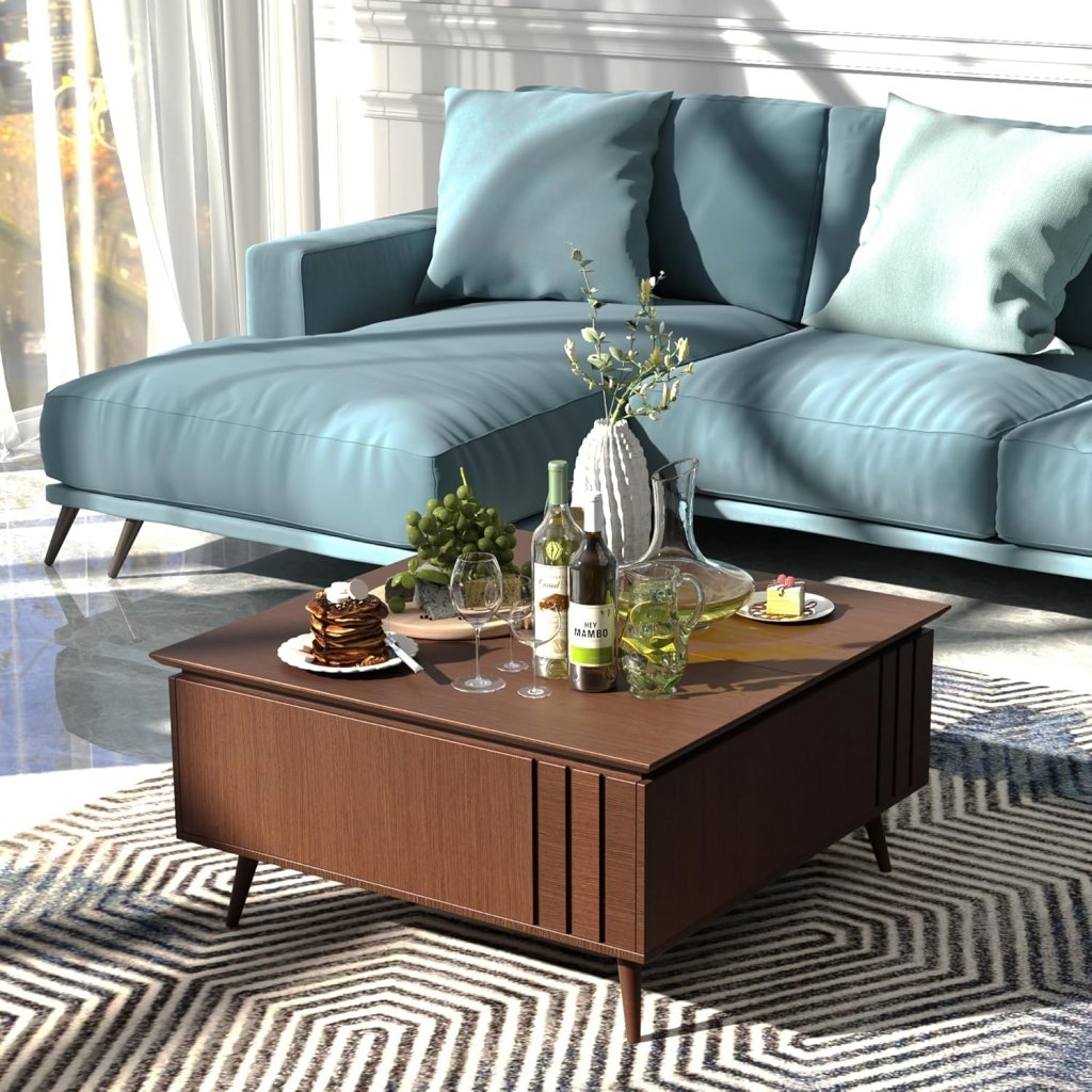 Round Coffee Table with Storage,Fluted Center Table with Sliding Cabinet Door for Living Room,Home Small Space,31.5" Small Center Table,Walnut - Wigtrends