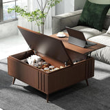 Round Coffee Table with Storage,Fluted Center Table with Sliding Cabinet Door for Living Room,Home Small Space,31.5" Small Center Table,Walnut - Wigtrends