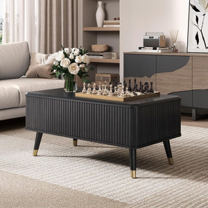 Round Coffee Table with Storage,Fluted Center Table with Sliding Cabinet Door for Living Room,Home Small Space,31.5" Small Center Table,Walnut - Wigtrends