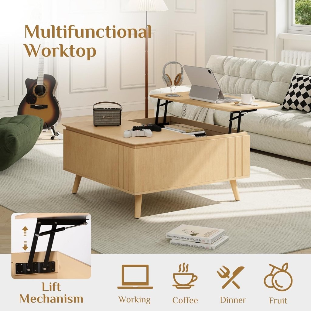 Round Coffee Table with Storage,Fluted Center Table with Sliding Cabinet Door for Living Room,Home Small Space,31.5" Small Center Table,Walnut - Wigtrends