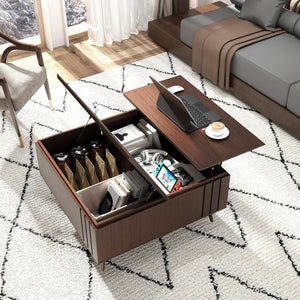 Round Coffee Table with Storage,Fluted Center Table with Sliding Cabinet Door for Living Room,Home Small Space,31.5" Small Center Table,Walnut - Wigtrends