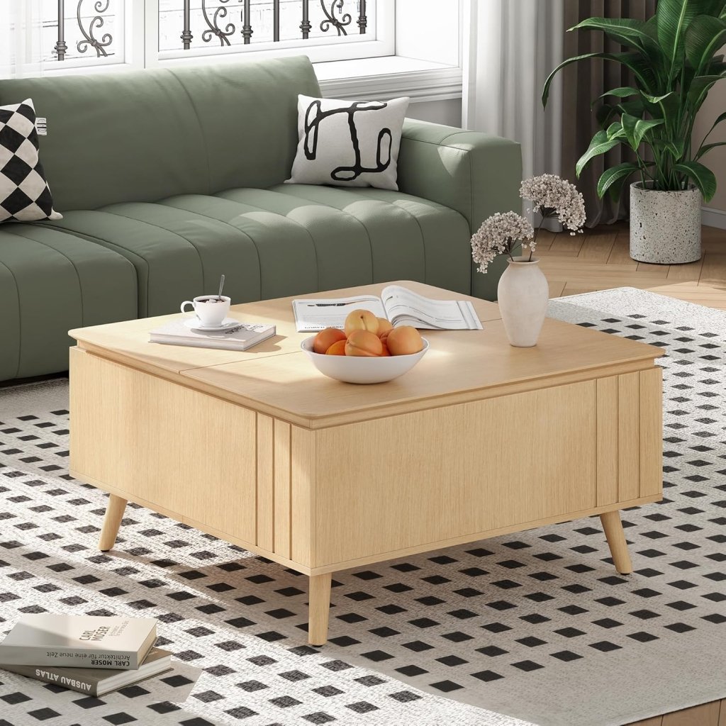 Round Coffee Table with Storage,Fluted Center Table with Sliding Cabinet Door for Living Room,Home Small Space,31.5" Small Center Table,Walnut - Wigtrends