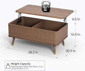 Round Coffee Table with Storage,Fluted Center Table with Sliding Cabinet Door for Living Room,Home Small Space,31.5" Small Center Table,Walnut - Wigtrends