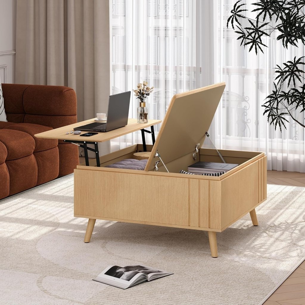 Round Coffee Table with Storage,Fluted Center Table with Sliding Cabinet Door for Living Room,Home Small Space,31.5" Small Center Table,Walnut - Wigtrends