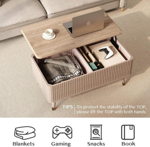 Round Coffee Table with Storage,Fluted Center Table with Sliding Cabinet Door for Living Room,Home Small Space,31.5" Small Center Table,Walnut - Wigtrends