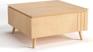 Round Coffee Table with Storage,Fluted Center Table with Sliding Cabinet Door for Living Room,Home Small Space,31.5" Small Center Table,Walnut - Wigtrends