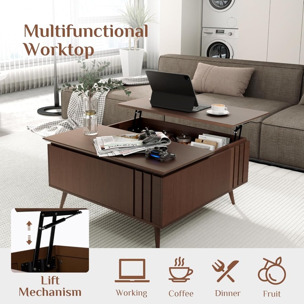 Round Coffee Table with Storage,Fluted Center Table with Sliding Cabinet Door for Living Room,Home Small Space,31.5" Small Center Table,Walnut - Wigtrends