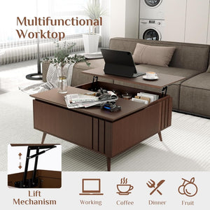 Round Coffee Table with Storage,Fluted Center Table with Sliding Cabinet Door for Living Room,Home Small Space,31.5" Small Center Table,Walnut - Wigtrends
